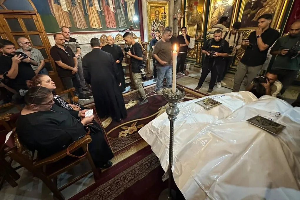 Funeral ceremony for two Palestinian Christians after an Israeli attack in Gaza